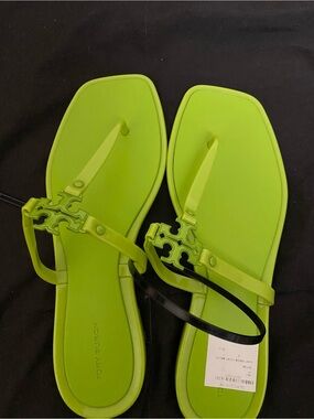 Tory Burch Neon Lime Green Miller Logo Toe-Ring Sandals